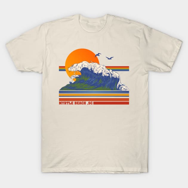 Retro Myrtle Beach SC 70s Style Tourist Souvenir T-Shirt by darklordpug